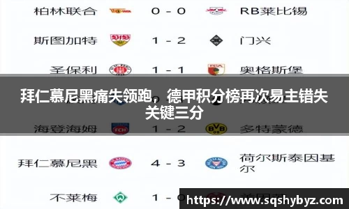 拜仁慕尼黑痛失领跑，德甲积分榜再次易主错失关键三分